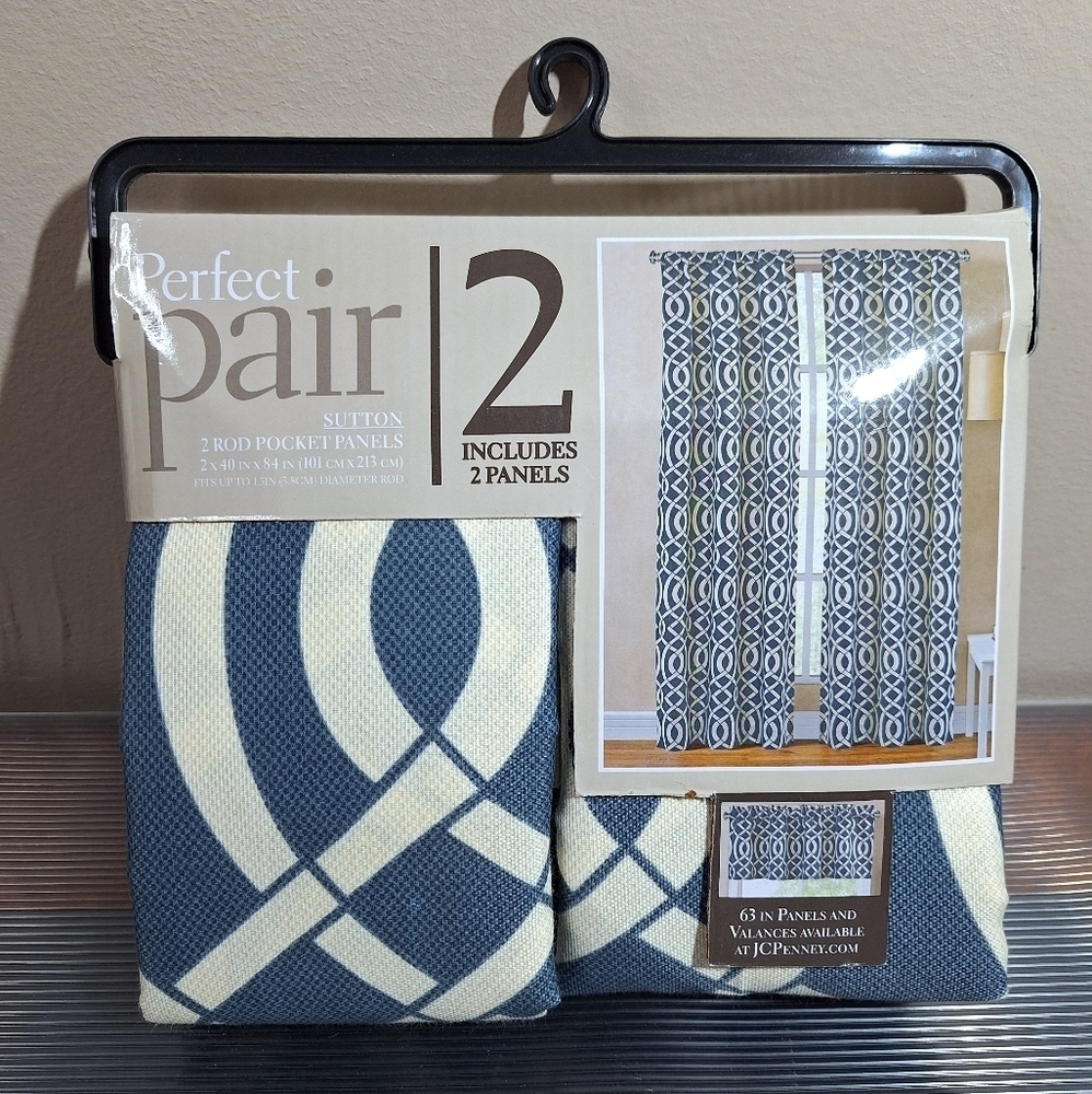 2 Rod Pocket Panels Trellis Style Sutton Ink Curtain Perfect Pair 40" X 84"